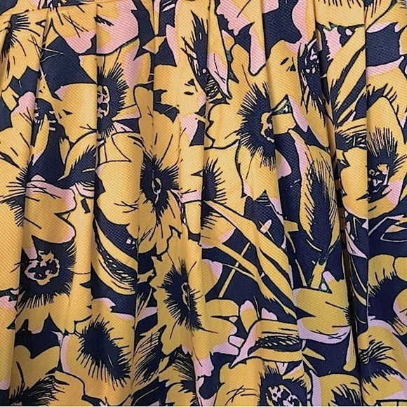 J. Crew Piqué Tailored Dress Double V Neck Navy Floral Yellow Pink Size 6 EUC - Picture 14 of 16